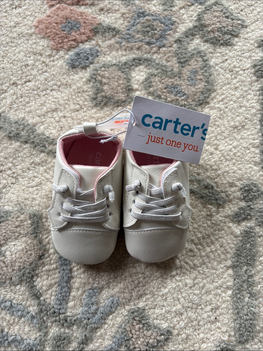 NWT Carter's White Baby Sneakers with Pink Lining 6-12 mo.